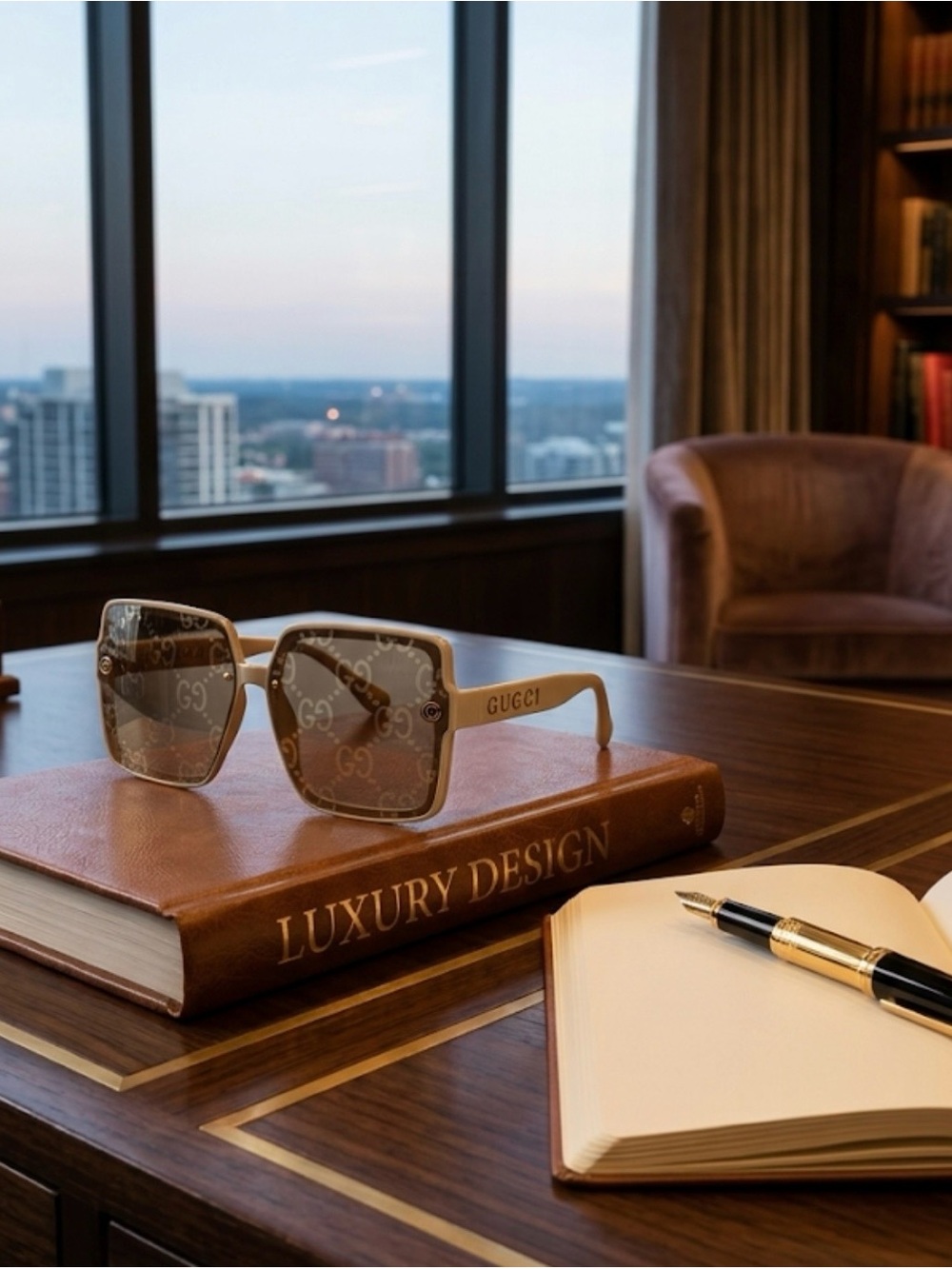 Gucci Beige Monogram Square Sunglasses - Luxury Home Accent